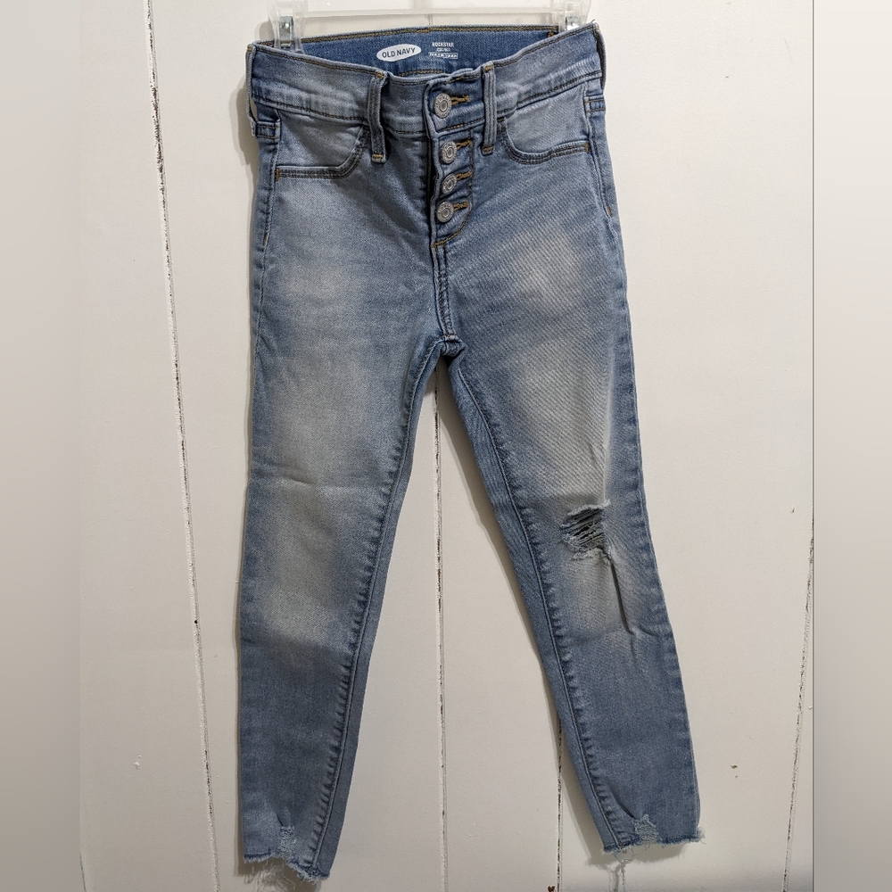 old navy. blue jean rockstar jeggings. size 6